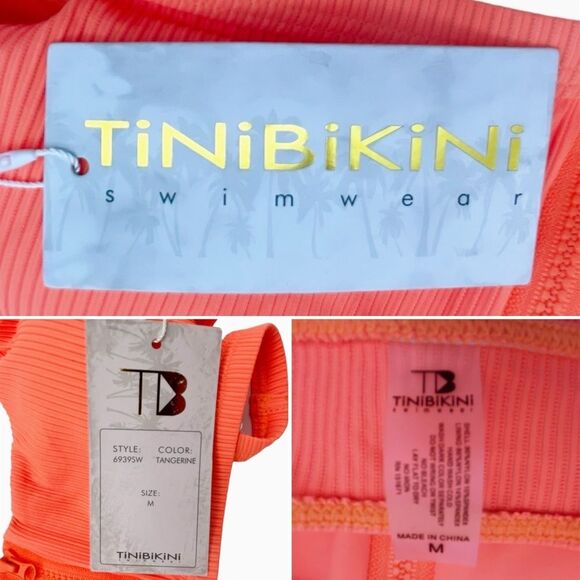 NWT TiniBikini Ribbed Two Piece Set Zipper Swimsuit Tangerine Orange Size Medium - Picture 7 of 14
